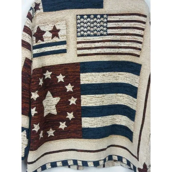 Vintage Colonial Flag Cardigan Sweater One Size 250th Birthday American Spirit